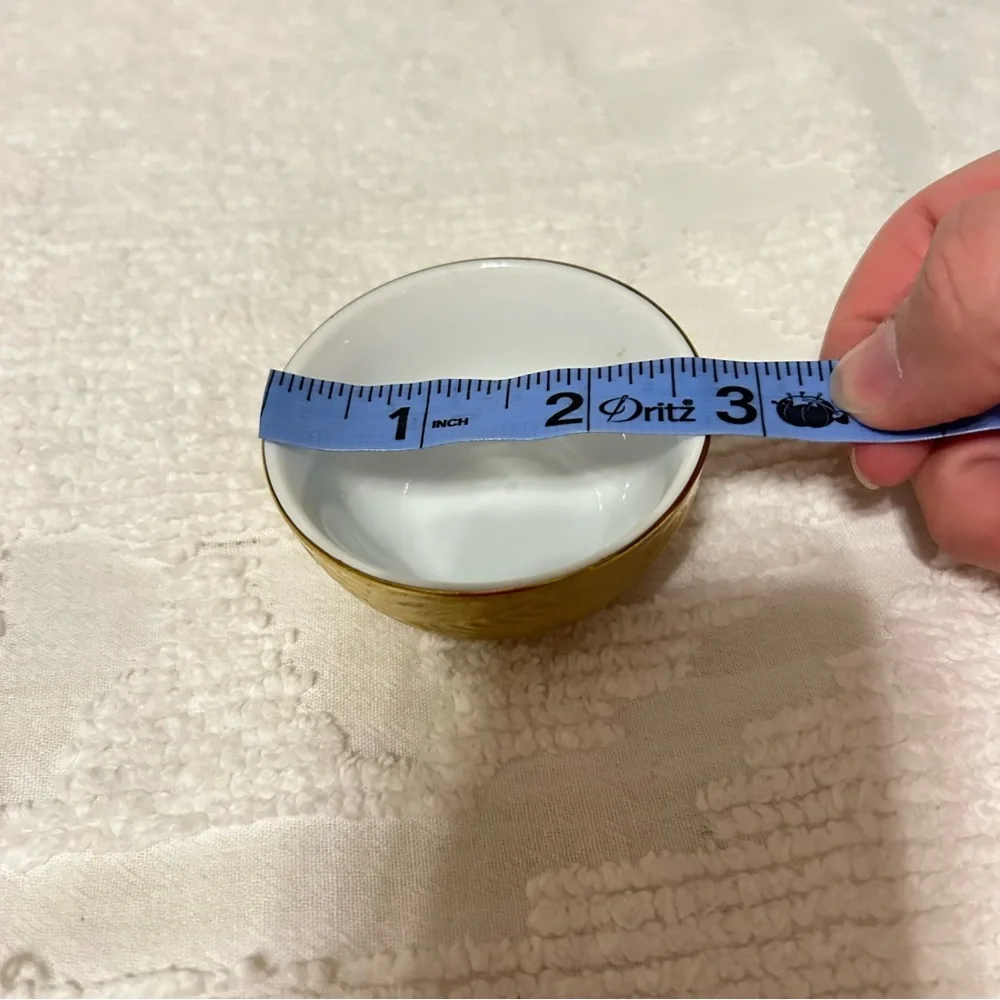 Raised Chevron Design Gold & White Porcelain Mini Dip Bowl or Ring/Jewelry bowl